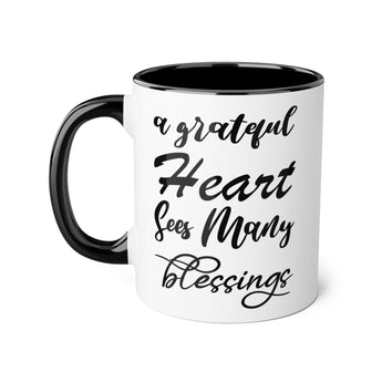Faith Culture - A Grateful Heart Sees Many Blessings - Christian Thanksgiving Mug, 11oz Black 11oz
