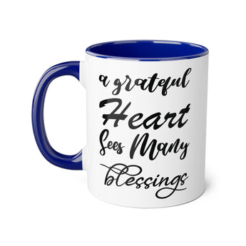 Faith Culture - A Grateful Heart Sees Many Blessings - Christian Thanksgiving Mug, 11oz Blue 11oz