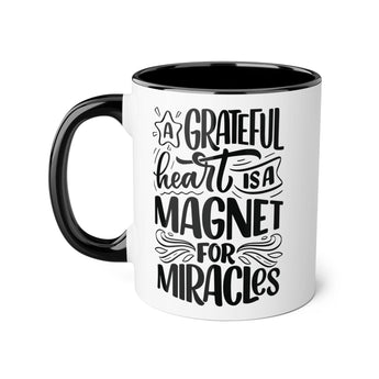Faith Culture - A Grateful Heart is a Magnet for Miracles - Christian Thanksgiving Accent Mug, 11oz Black 11oz