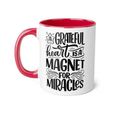 Faith Culture - A Grateful Heart is a Magnet for Miracles - Christian Thanksgiving Accent Mug, 11oz Red 11oz