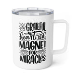 Faith Culture - A Grateful Heart is a Magnet for Miracles - Christian Thanksgiving Insulated Coffee Mug, 10oz