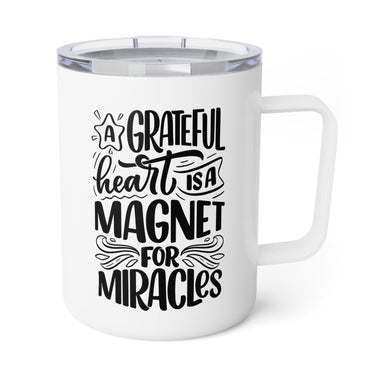 Faith Culture - A Grateful Heart is a Magnet for Miracles - Christian Thanksgiving Insulated Coffee Mug, 10oz