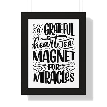 Faith Culture - A Grateful Heart is a Magnet for Miracles - Christian Thanksgiving Wall Art 12″ x 16″ Black
