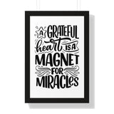 Faith Culture - A Grateful Heart is a Magnet for Miracles - Christian Thanksgiving Wall Art 16″ x 24″ Black