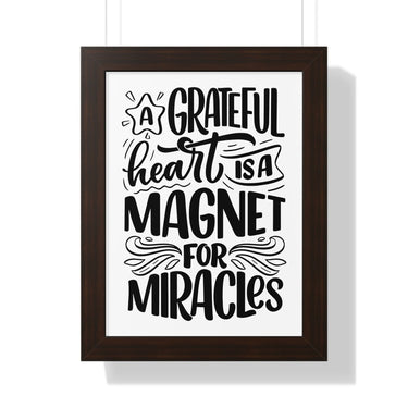 Faith Culture - A Grateful Heart is a Magnet for Miracles - Christian Thanksgiving Wall Art 12″ x 16″ Walnut