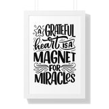 Faith Culture - A Grateful Heart is a Magnet for Miracles - Christian Thanksgiving Wall Art 16″ x 24″ White