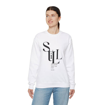 Faith Culture - Be Still and Know Psalm 46:10 - Christian Unisex Heavy Blend™ Crewneck Sweatshirt White