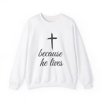 Faith Culture - Because He Lives - Christian Unisex Heavy Blend™ Crewneck Sweatshirt White