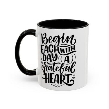 Faith Culture - Begin Each Day with a Grateful Heart - Christian Thanksgiving Accent Coffee Mug, 11oz and 15oz