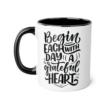 Faith Culture - Begin Each Day with a Grateful Heart - Christian Thanksgiving Accent Mug, 11oz Black 11oz