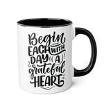 Faith Culture - Begin Each Day with a Grateful Heart - Christian Thanksgiving Accent Mug, 11oz