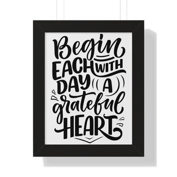 Faith Culture - Begin Each Day with a Grateful Heart - Christian Thanksgiving Wall Art 11" x 14" Black