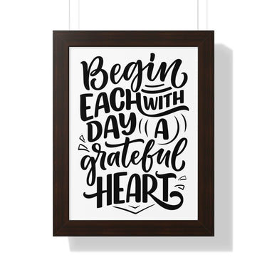 Faith Culture - Begin Each Day with a Grateful Heart - Christian Thanksgiving Wall Art 12″ x 16″ Walnut