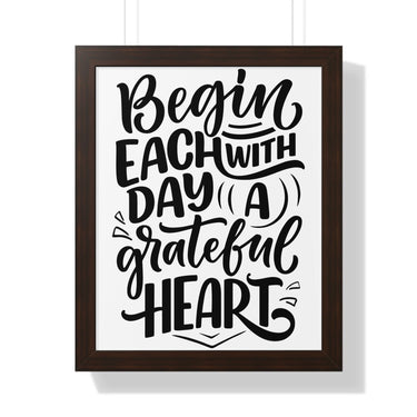 Faith Culture - Begin Each Day with a Grateful Heart - Christian Thanksgiving Wall Art 16″ x 20″ Walnut