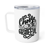 Faith Culture - Choose to Be Grateful - Christian Thanksgiving Insulated Coffee Mug, 10oz 10oz White