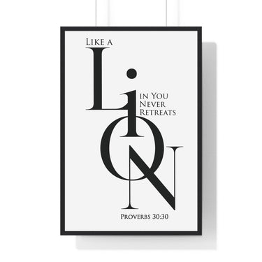 Faith Culture - Christian Home Décor - A Lion, Mighty Among Beasts - Proverbs 30:30 Wall Art 24″ x 36″ Black