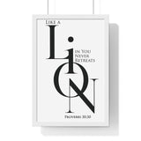 Faith Culture - Christian Home Décor - A Lion, Mighty Among Beasts - Proverbs 30:30 Wall Art 12″ x 18″ White