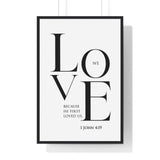 Faith Culture - Christian Home Décor - Beloved by God - 1 John 4:19 Wall Art 24″ x 36″ Black