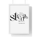 Faith Culture - Christian Home Décor - Clothed with Strength and Dignity - Proverbs 31:25 Wall Art 12″ x 18″ White