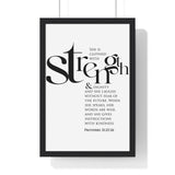 Faith Culture - Christian Home Décor - Clothed with Strength and Dignity, Speaks with Wisdom - Proverbs 31:25-26 Wall Art 12″ x 18″ Black