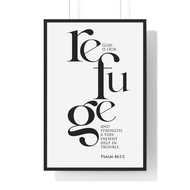 Faith Culture - Christian Home Décor - God is Our Refuge and Strength - Psalm 46:1-2 Wall Art 24″ x 36″ Black