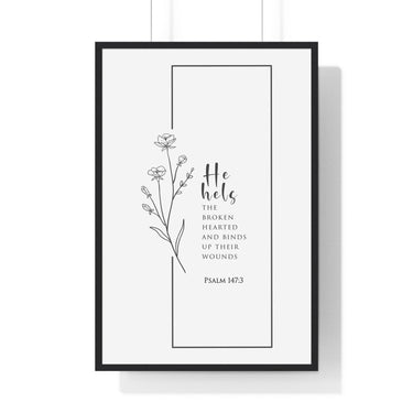Faith Culture - Christian Home Décor - Healer of Brokenness - Psalm 147:3 Wall Art 24″ x 36″ Black