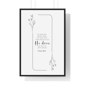 Faith Culture - Christian Home Décor - Rescuer - Psalm 18:16 Wall Art 24″ x 36″ Black