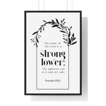 Faith Culture - Christian Home Décor - Strong Tower - Proverbs 18:10 Wall Art 24″ x 36″ Black