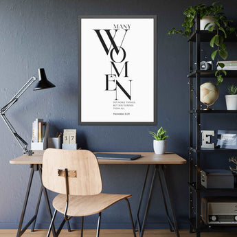 Faith Culture - Christian Home Décor - Virtuous Woman - Proverbs 31:29 Wall Art 28" x 40" (Vertical) Black Frame Fine Art