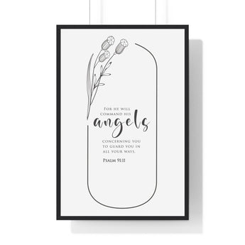 Faith Culture - Christian Home Décor - Virtuous Woman Wings of Protection - Psalm 91:11 Wall Art 24″ x 36″ Black