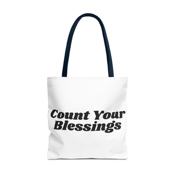 Faith Culture - Count Your Blessings Tote Bag Thanksgiving Gift Christian Inspirational Carryall 18" × 18'' Navy