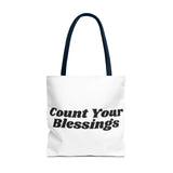 Faith Culture - Count Your Blessings Tote Bag Thanksgiving Gift Christian Inspirational Carryall 18" × 18'' Navy