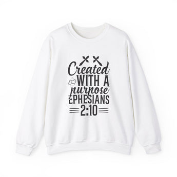Faith Culture - Created with a Purpose - Ephesian 2:10 - Unisex Heavy Blend⢠Crewneck Sweatshirt White