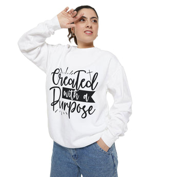 Faith Culture - Created with a Purpose Christian Unisex Garment-Dyed Sweatshirt White