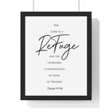 Faith Culture - Divine Sanctuary - Psalm 9:9-10 - Christian Wall Art 11″ x 14″ Black