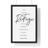 Faith Culture - Divine Sanctuary - Psalm 9:9-10 - Christian Wall Art 12″ x 18″ Black