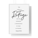 Faith Culture - Divine Sanctuary - Psalm 9:9-10 - Christian Wall Art 24″ x 36″ White