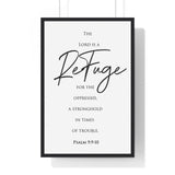 Faith Culture - Divine Sanctuary - Psalm 9:9-10 - Christian Wall Art 20" x 30" Black