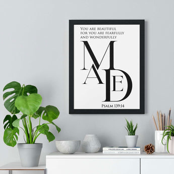 Faith Culture - "Fearfully and Wonderfully Made" - Psalm 139:14 Christian Vertical Framed Wall Art 11″ x 14″ Black