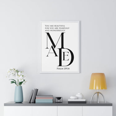 Faith Culture - "Fearfully and Wonderfully Made" - Psalm 139:14 Christian Vertical Framed Wall Art 18″ x 24″ White