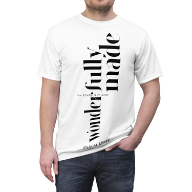 Faith Culture - Fearfully and Wonderfully Made Psalm 139:14 Christian Unisex Cut & Sew Tee White stitching