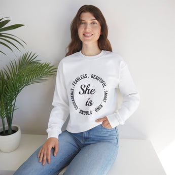 Faith Culture - Fearless Christian Woman Unisex Heavy Blend™ Crewneck Sweatshirt White