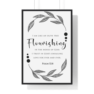 Faith Culture - Flourishing - Psalm 52:8 - Christian Wall Art 24″ x 36″ Black