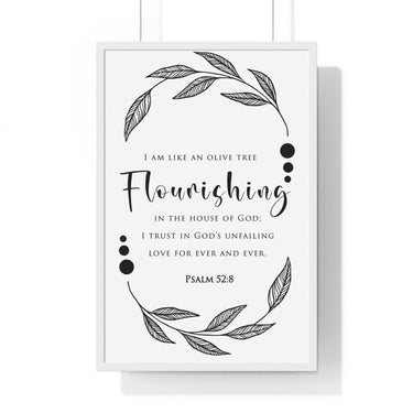 Faith Culture - Flourishing - Psalm 52:8 - Christian Wall Art 20" x 30" White