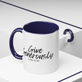 Faith Culture - Give Generously - Luke 6:38 Christian Coffee Mug 11oz Navy