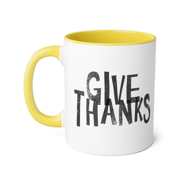 Faith Culture - Give Thanks - Christian Thanksgiving Accent Mug, 11oz Yellow 11oz