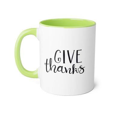 Faith Culture - Give Thanks - Christian Thanksgiving Accent Mug, 11oz Light Green 11oz