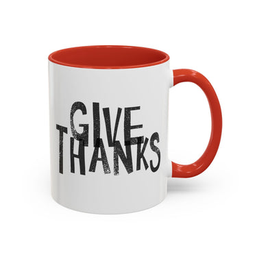 Faith Culture - Give Thanks Christian Thanksgiving Accent Coffee Mug, 11oz and 15oz 11oz Red