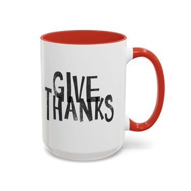 Faith Culture - Give Thanks Christian Thanksgiving Accent Coffee Mug, 11oz and 15oz 15oz Red