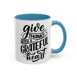 Faith Culture - Give Thanks With a Grateful Heart - Christian Thanksgiving Accent Coffee Mug, 11oz and 15oz 11oz Light Blue